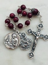 Load image into Gallery viewer, Sterling Silver Pocket Rosary - Faceted Ruby Gemstones -  Holy Family CeCeAgnes
