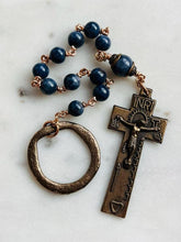 Load image into Gallery viewer, Sapphire Gemstone Irish Penal Rosary Bronze Crucifix, Single Decade
