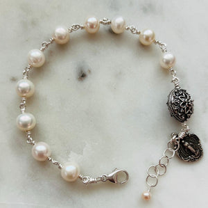 Freshwater Pearl Rosary Bracelet - All Sterling - Wire-wrapped CeCeAgnes