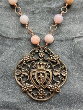 Load image into Gallery viewer, Two Hearts Rosary Necklace - Opal and Bronze
