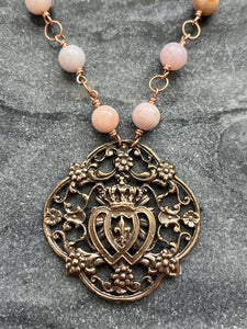 Two Hearts Rosary Necklace - Opal and Bronze