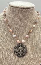 Load image into Gallery viewer, Two Hearts Rosary Necklace - Opal and Bronze
