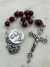 Load image into Gallery viewer, Sterling Silver Pocket Rosary - Faceted Ruby Gemstones -  Holy Family CeCeAgnes
