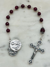 Load image into Gallery viewer, Sterling Silver Pocket Rosary - Faceted Ruby Gemstones -  Holy Family CeCeAgnes

