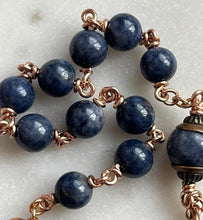 Load image into Gallery viewer, Sapphire Gemstone Irish Penal Rosary Bronze Crucifix, Single Decade
