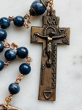 Load image into Gallery viewer, Sapphire Gemstone Irish Penal Rosary Bronze Crucifix, Single Decade
