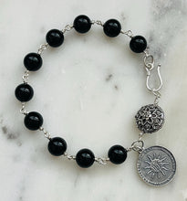 Load image into Gallery viewer, Black Onyx Rosary Bracelet - All Sterling - Sacred Heart - Holy Name - Wire-wrapped CeCeAgnes
