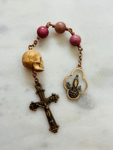 Load image into Gallery viewer, Three Hail Mary Chaplet - Rhodonite Gemstones and Bronze Medals - Memento Mori CeCeAgnes
