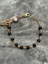 Load image into Gallery viewer, Miraculous Medal - Saint Benedict - Onyx Rose Quartz and Bronze Rosary Bracelet

