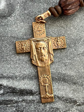 Load image into Gallery viewer, Holy Face of Jesus Tenner - Olive Wood and leather - Virgo Maria Pocket Rosary
