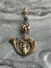 Load image into Gallery viewer, Bag Charm Saint Hubert and Roch Hunting Zipper Pull - Carved Ox Bone and Bronze
