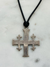 Load image into Gallery viewer, Jerusalem Cross Solid Bronze or Sterling Silver and Leather Necklace

