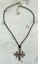 Load image into Gallery viewer, Jerusalem Cross Solid Bronze or Sterling Silver and Leather Necklace
