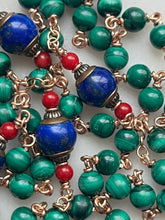 Load image into Gallery viewer, Malachite Gemstone Rosary: Lapis and Coral Accent Beads
