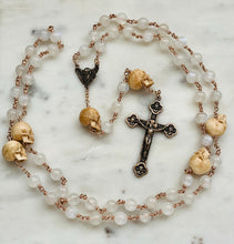 Load image into Gallery viewer, Memento Mori Rosary - Angels - Moonstone and Ox Bone Skulls - Bronze - Wire-wrapped
