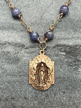 Load image into Gallery viewer, Our Lady of Lourdes Necklace - Solid Bronze and Tanzanite
