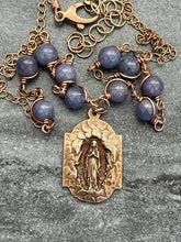 Load image into Gallery viewer, Our Lady of Lourdes Necklace - Solid Bronze and Tanzanite
