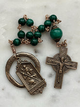 Load image into Gallery viewer, Saint Christopher Penal Rosary - Green Malachite Gemstones and Bronze - Single Decade Rosary CeCeAgnes
