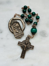 Load image into Gallery viewer, Saint Christopher Penal Rosary - Green Malachite Gemstones and Bronze - Single Decade Rosary CeCeAgnes
