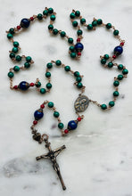 Load image into Gallery viewer, Malachite Gemstone Rosary: Lapis and Coral Accent Beads
