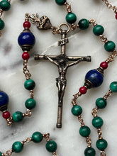 Load image into Gallery viewer, Malachite Gemstone Rosary: Lapis and Coral Accent Beads
