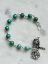 Load image into Gallery viewer, Handmade Emerald Rosary Bracelet: Sterling Silver Wire-Wrapped Medals
