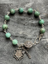 Load image into Gallery viewer, Handmade Emerald Rosary Bracelet: Sterling Silver Wire-Wrapped Medals
