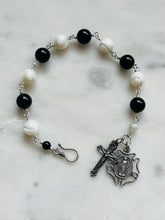 Load image into Gallery viewer, Handmade Sterling Silver Rosary Bracelet: Onyx &amp; Mother of Pearl
