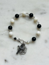 Load image into Gallery viewer, Handmade Sterling Silver Rosary Bracelet: Onyx &amp; Mother of Pearl
