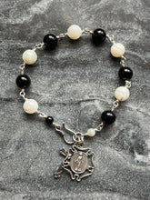 Load image into Gallery viewer, Handmade Sterling Silver Rosary Bracelet: Onyx &amp; Mother of Pearl
