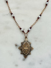 Load image into Gallery viewer, Sacred Heart Necklace - Catholic - Solid  Bronze - Pearls and Garnets

