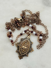 Load image into Gallery viewer, Sacred Heart Necklace - Catholic - Solid  Bronze - Pearls and Garnets
