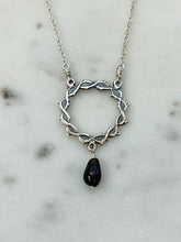 Load image into Gallery viewer, Crown of Thorns Necklace With Garnet Drop - Solid Sterling Silver or Bronze
