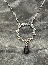Load image into Gallery viewer, Crown of Thorns Necklace With Garnet Drop - Solid Sterling Silver or Bronze
