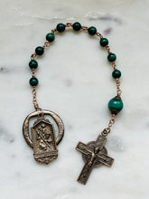 Load image into Gallery viewer, Saint Christopher Penal Rosary - Green Malachite Gemstones and Bronze - Single Decade Rosary CeCeAgnes
