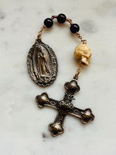 Load image into Gallery viewer, Memento Mori Chaplet: Bronze Our Lady of Guadalupe, Garnet Rosary
