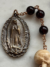 Load image into Gallery viewer, Memento Mori Chaplet: Bronze Our Lady of Guadalupe, Garnet Rosary
