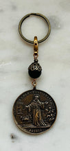 Load image into Gallery viewer, Saint Columbanus Key Chain and Bag Charm - Solid Bronze and Onyx - Patron of Motorcyclists
