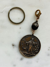 Load image into Gallery viewer, Saint Columbanus Key Chain and Bag Charm - Solid Bronze and Onyx - Patron of Motorcyclists
