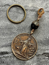Load image into Gallery viewer, Saint Columbanus Key Chain and Bag Charm - Solid Bronze and Onyx - Patron of Motorcyclists

