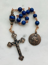 Load image into Gallery viewer, Saint John Evangelist - Lapis and Bronze - One Decade Rosary - Pocket Rosary - CeCeAgnes
