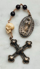 Load image into Gallery viewer, Memento Mori Chaplet: Bronze Our Lady of Guadalupe, Garnet Rosary
