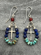 Load image into Gallery viewer, Cross Earrings - Bronze or Sterling Silver and Gemstones
