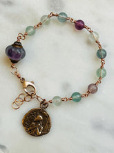 Load image into Gallery viewer, Saint Joan of Arc Fluorite and Bronze Rosary Bracelet
