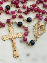 Load image into Gallery viewer, Elegant 14K Gold Rosary - Ruby and Sapphire - Catholic Gift

