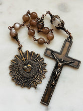 Load image into Gallery viewer, Ornate Bronze and Sunstone - Very Large - Sacred Heart - Single Decade Rosary CeCeAgnes
