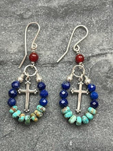 Load image into Gallery viewer, Cross Earrings - Bronze or Sterling Silver and Gemstones
