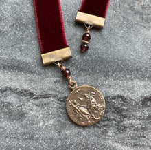 Load image into Gallery viewer, Velvet Catholic Bookmark - Holy Spirit Trinity - Bronze -Red Velvet
