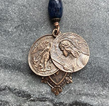 Load image into Gallery viewer, Catholic Medals Bag Charm - Solid Bronze - Saints Michael and Joan- Sacred Heart
