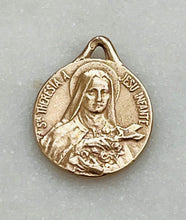 Load image into Gallery viewer, Saint Therese Medal 14k Solid Gold - Antique Reproduction
